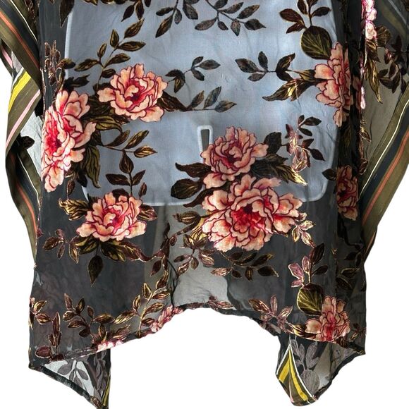 Aratta Silent Journey Viola Burnout Velvet Kimono Floral Rose Stripe Boho One Sz - Picture 11 of 15